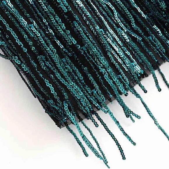 💥SHOWSTOPPER💥1920's Flapper Style Sequin & Fringe Cocktail Dr in Emerald Green - Picture 5 of 16